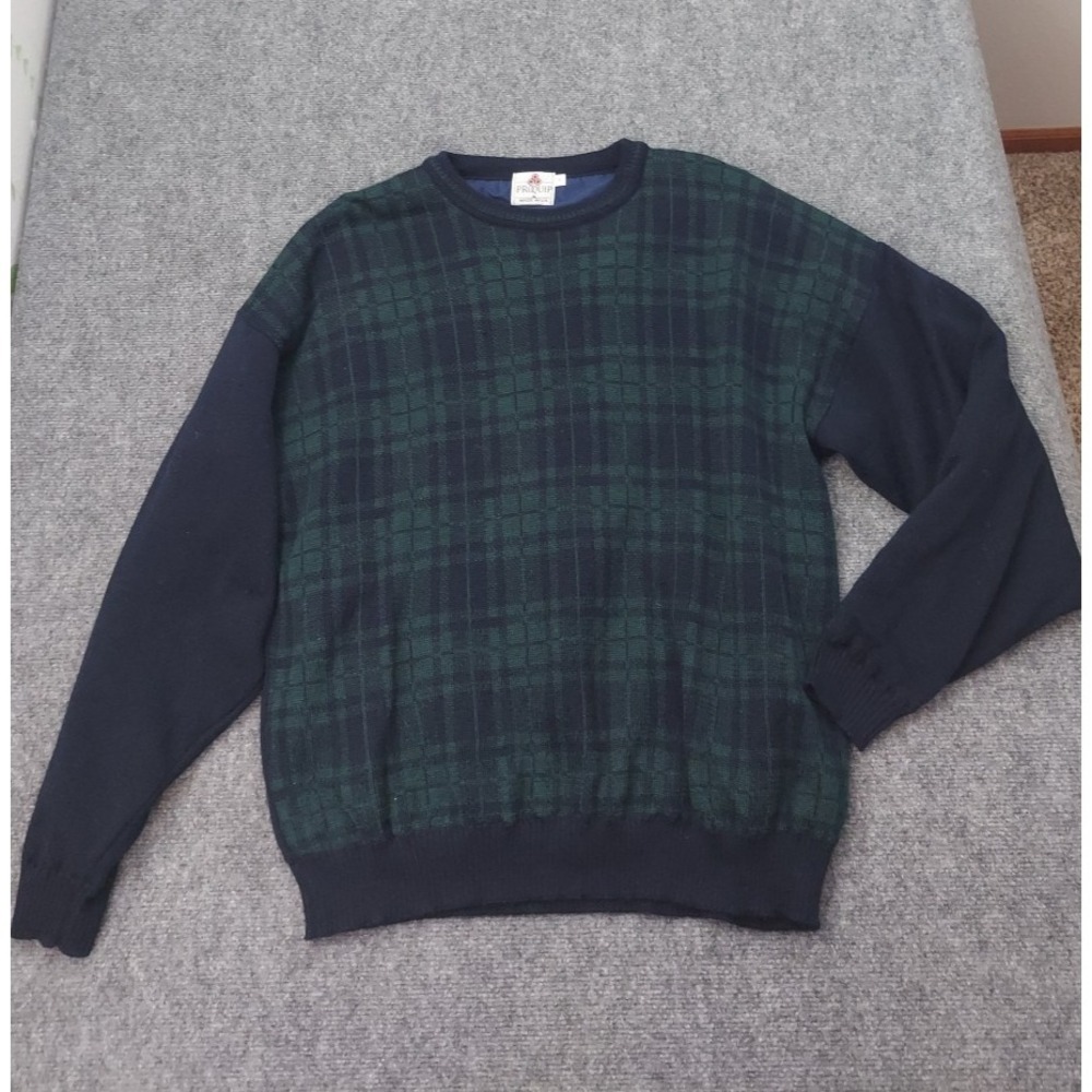 Vtg Proquip Sweater Men XL Blue‎ Green Plaid Windbreaker Lined Made UK Wool Golf